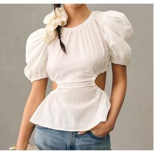 NEW Astr The Label White Juno Cutout Peplum Top Anthropologie Women's Small